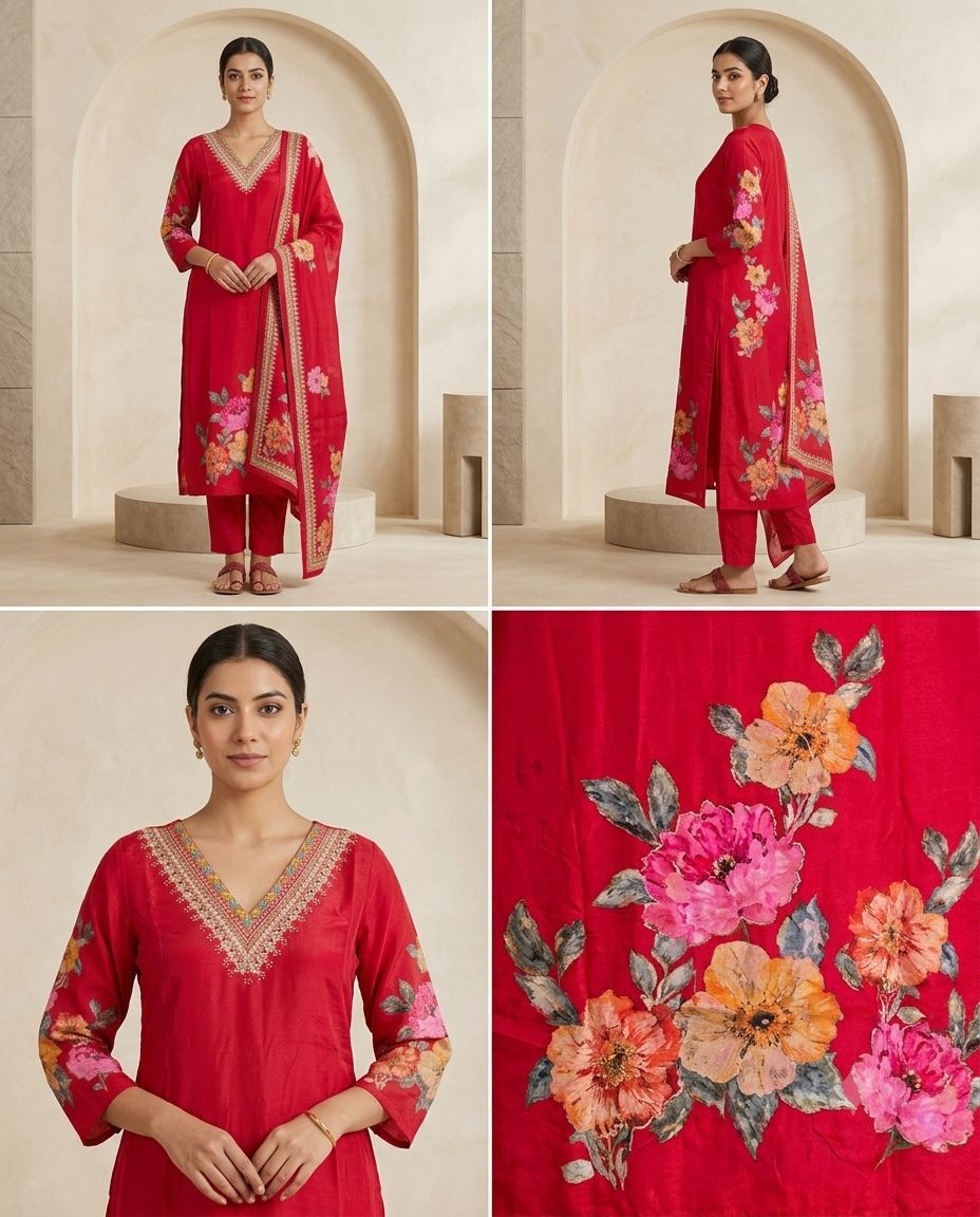 Maroon Fusion Kurti Set
