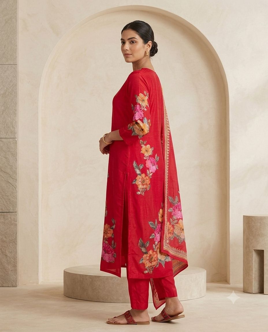 Maroon Fusion Kurti Set