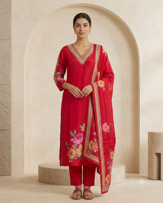 Maroon Fusion Kurti Set